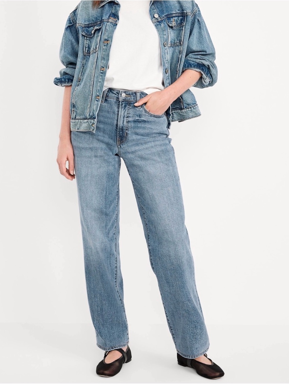 Old Navy High-Rise OG Loose Straight Leg Jeans — Medium Blue Size 8 Petite